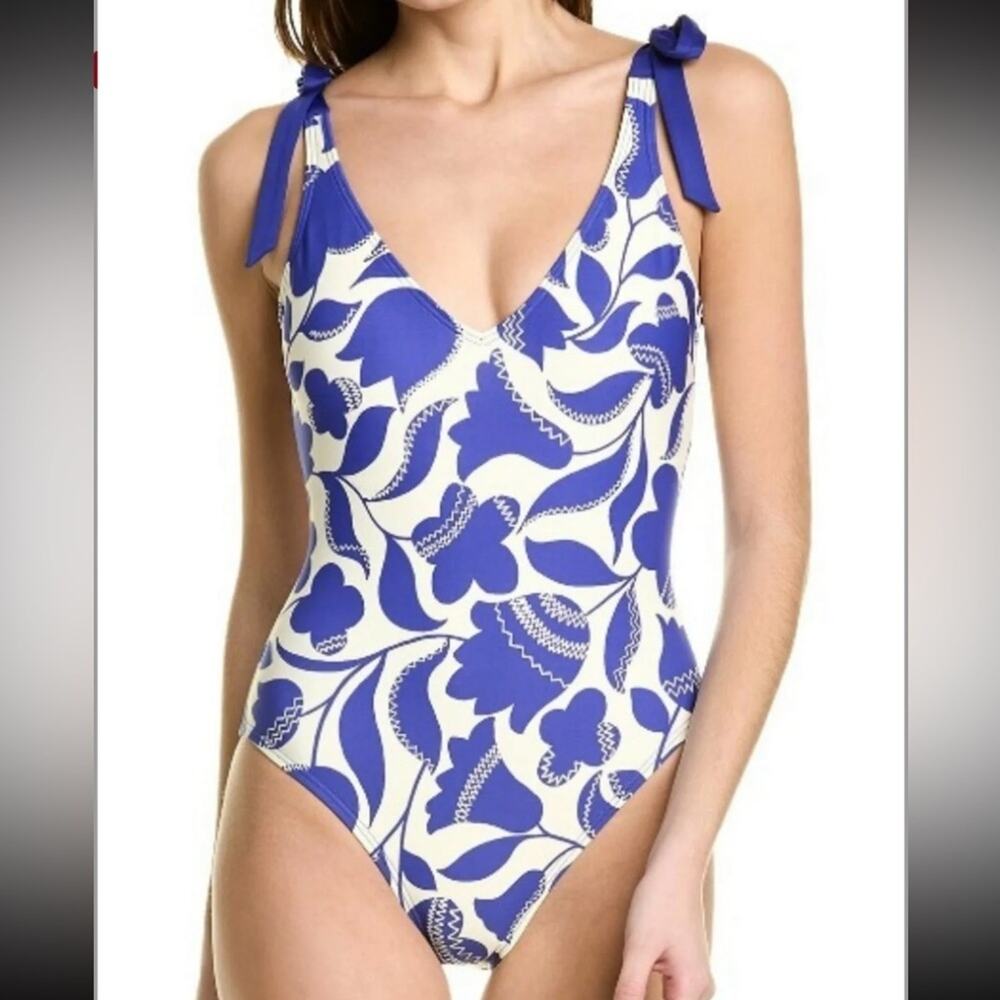 Kate Spade | NWT Size Small Blueberry Floral Tie Shoulder V Neck Bathing Suit